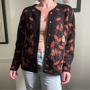 Vintage Crystal Kobe 100% Acrylic fruit theme knit cardigan sweater, size L